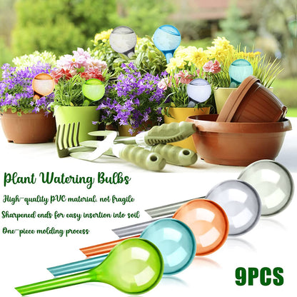 9 Pcs Plant Watering Globes Colored Self Watering Globes Automatic Watering Bulbs Plastic Plant Water Globes Drip Irrigation Device for Indoor Outdoor Plants