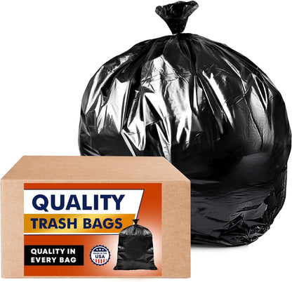 64-65 Gallon Trash Bags Heavy Duty (Value-PACK 50 Bags w/Ties) Large Black Industrial Trash Bags Heavy Duty 60 Gallon Trash Bags