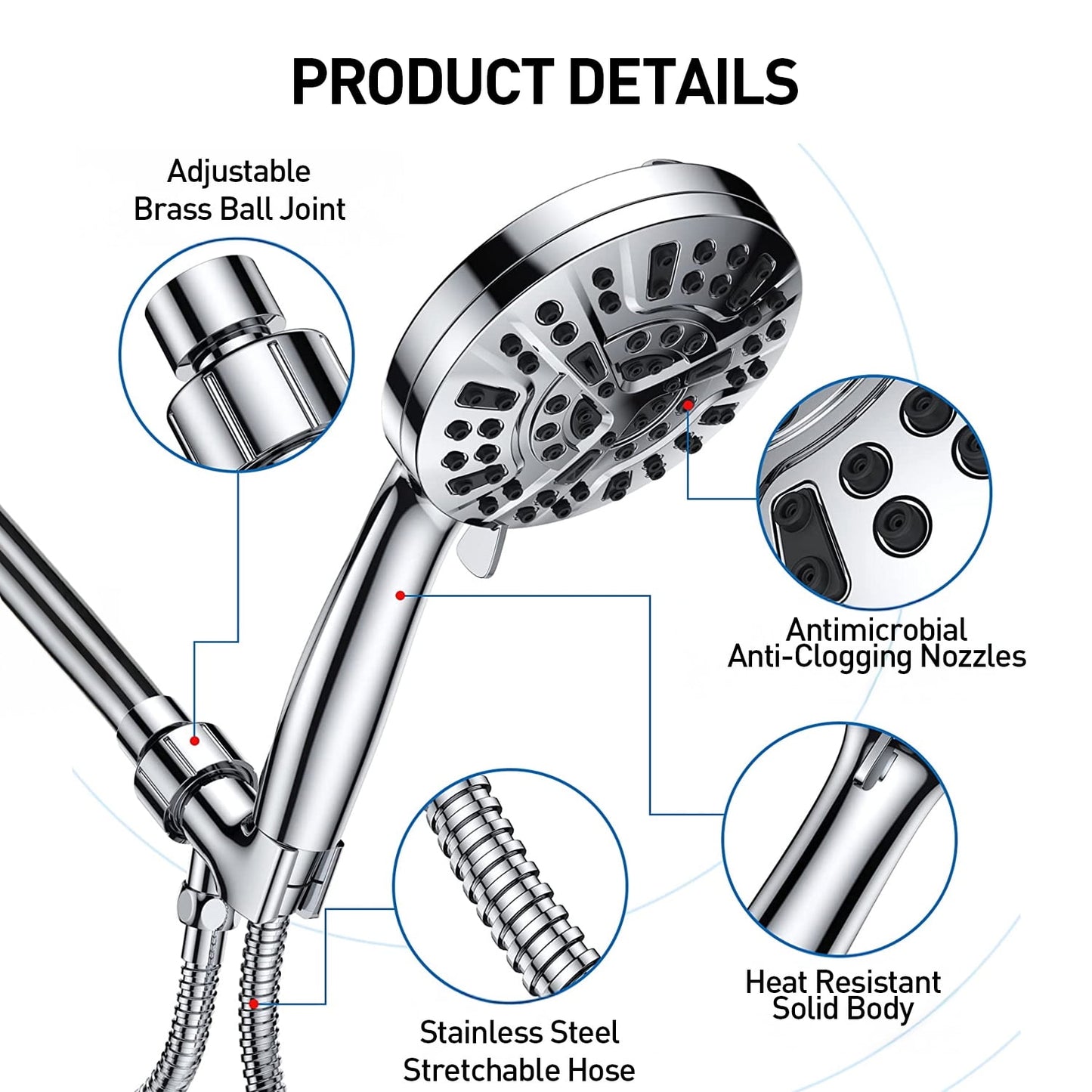 ATUPEN Shower Head with Handheld, High Pressure 10 Modes with 59" Stainless Steel Hose Adjustable Holder