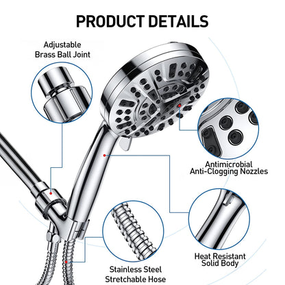 ATUPEN Shower Head with Handheld, High Pressure 10 Modes with 59" Stainless Steel Hose Adjustable Holder