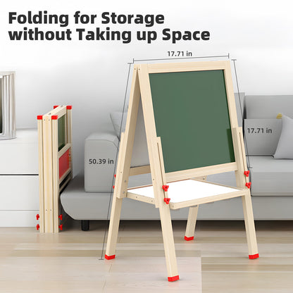 Kailwokk Art Easel for Kids, Adjustable Magnetic Double Side Wooden Drawing Toddler Easel with Deluxe Accessories for Ages 2-8
