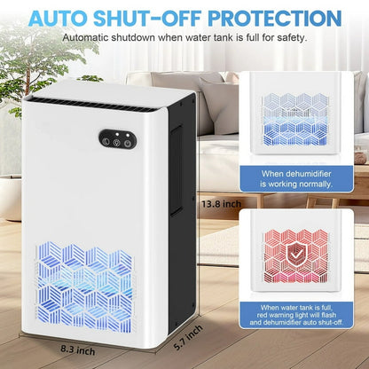 Dehumidifier, Dehumidifiers for Room, 95 OZ Water Tank, (950 sq.ft) Dehumidifiers for Basement Home Bathroom Bedroom with Auto Shut Off, 7 Colors LED Light, White