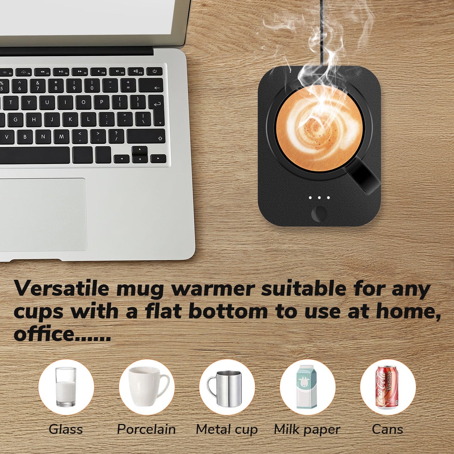 MichPong Coffee Mug Warmer, Electric Coffee Warmer for Desk with Auto Shut Off&3 Temp Settings, Heated Coffee Mug  for Coffee, Beverage, Milk, Tea, Coffee, Gift (No Cup)