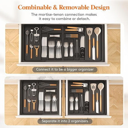 Silverware Drawer Organizer, Expandable Storage Cutlery Organizer, Kitchen Plastic Cutlery Tray for Spoon Fork Knife Holder Cutlery Storage Organizer Features