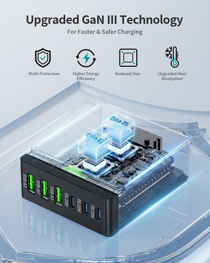 USB C Charger Block Charging Station: 100W 6 Port GaN Fast Charging Hub - Wall Charger Power Adapter Compatible for iPhone iPad Samsung Android Pixel MacBook Pro