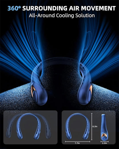 Portable Neck Fan, Hands-Free Bladeless 3 Speeds 5200 mAh Personal Fan Gift for Women Men Dad