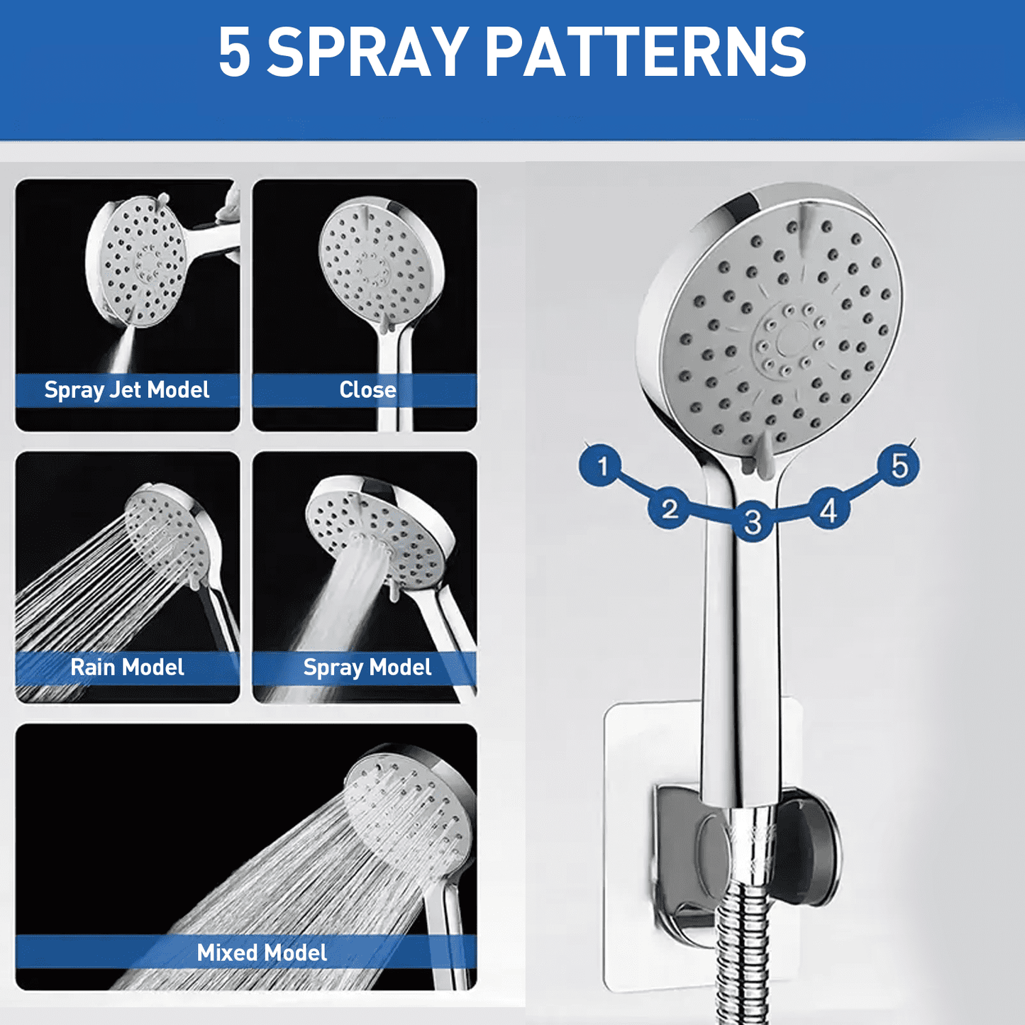 10" Rain Shower Head, Handheld Spray Combo 5 Settings Adjustable High Pressure Dual Showerhead Silver Chrome