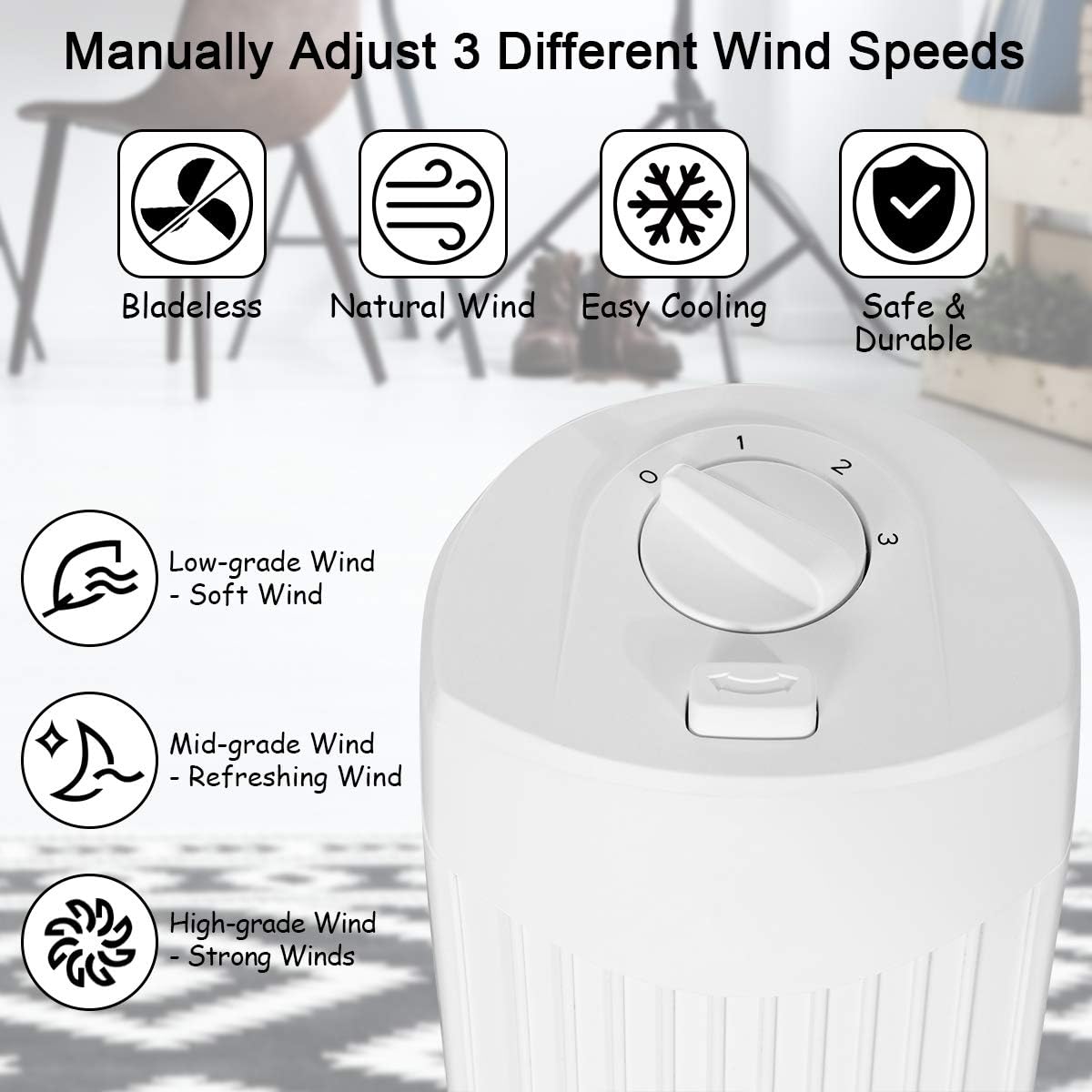 ATUPEN Smart Tower Fan for Bedroom, 26ft/s High-Speed 40" Standing Fan, 5 Speeds 4 Modes, Quiet 90° Bladeless Oscillating Fan with Remote, 12H Timer, Touch Control