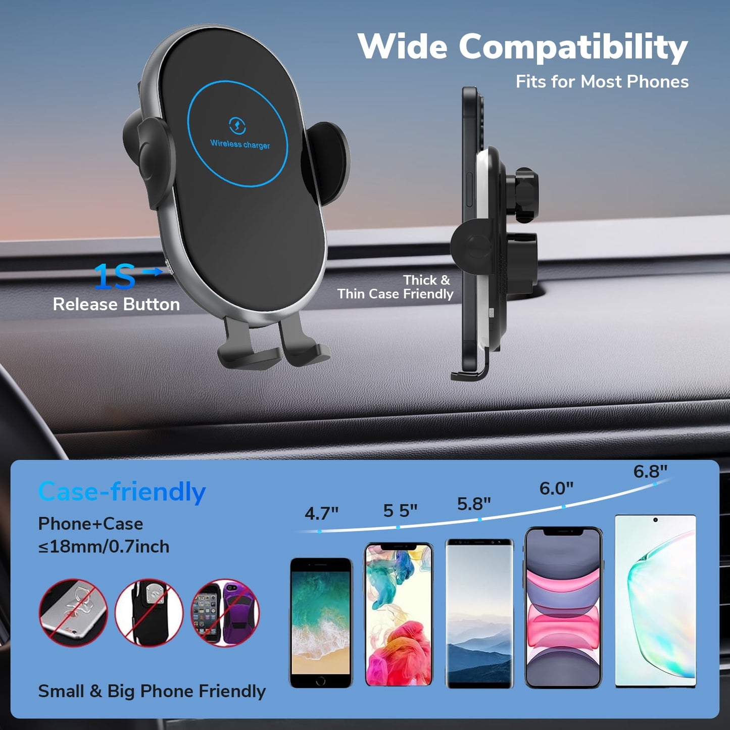 Car Charger Mount Compatible for iphone, Phone Charger Holder for Car Dashboard, Hands Free Car Phone Holder Mount Dash Compatible for iphone 16 15 14 13 12 Pro Max Plus Car Accessories