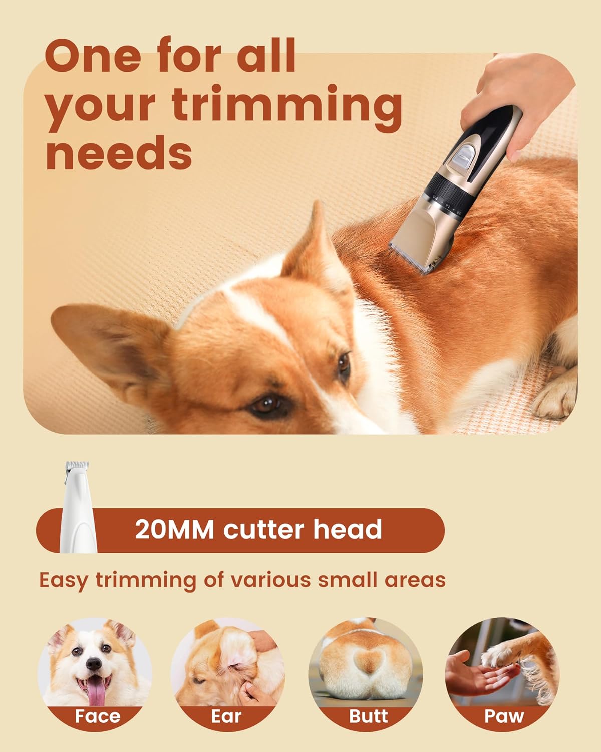 Dog Grooming Kit, Low Noise Rechargeable Dog Clippers for Grooming, Cordless Dog Grooming Clippers and Dog Paw Trimmer, Dog Shavers for Grooming Small Dogs Cats Animals