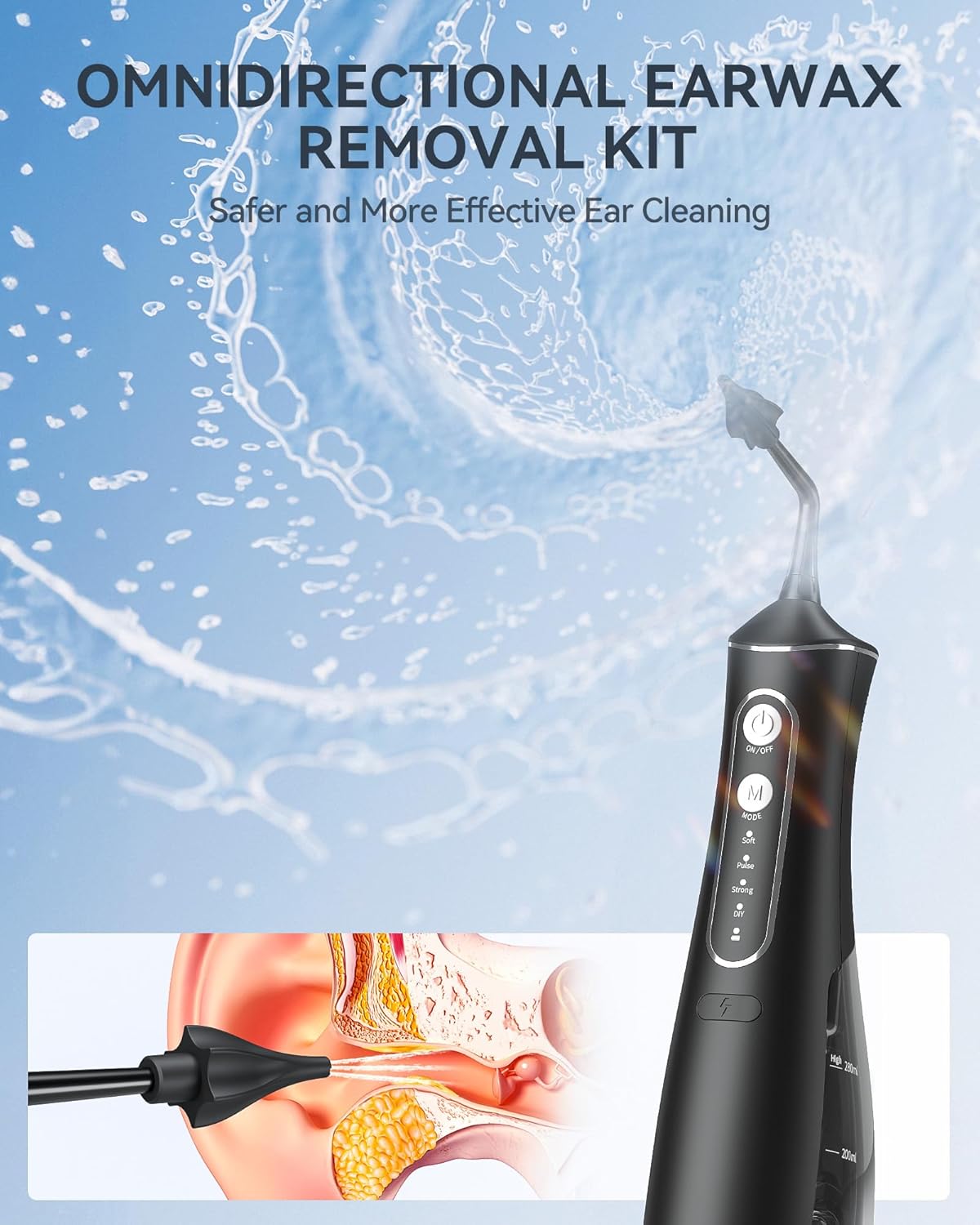 Ear Wax Removal Kit - Electric Ear Cleaner with DIY Water Pressure - Ear Cleaning Kit - Ear Irrigation Flushing System - Earwax Removal Tool for Ear Wax Remove