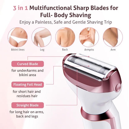 Electric Razors for Women, 4 in 1 Women Electric Shavers, Hair Trimmer for Women Pubic Hair, Legs, Arm, Underarm, Bikini, Face Shaver, Rechargeable Hair Removal Epliators, Birthday, Christmas Gifts