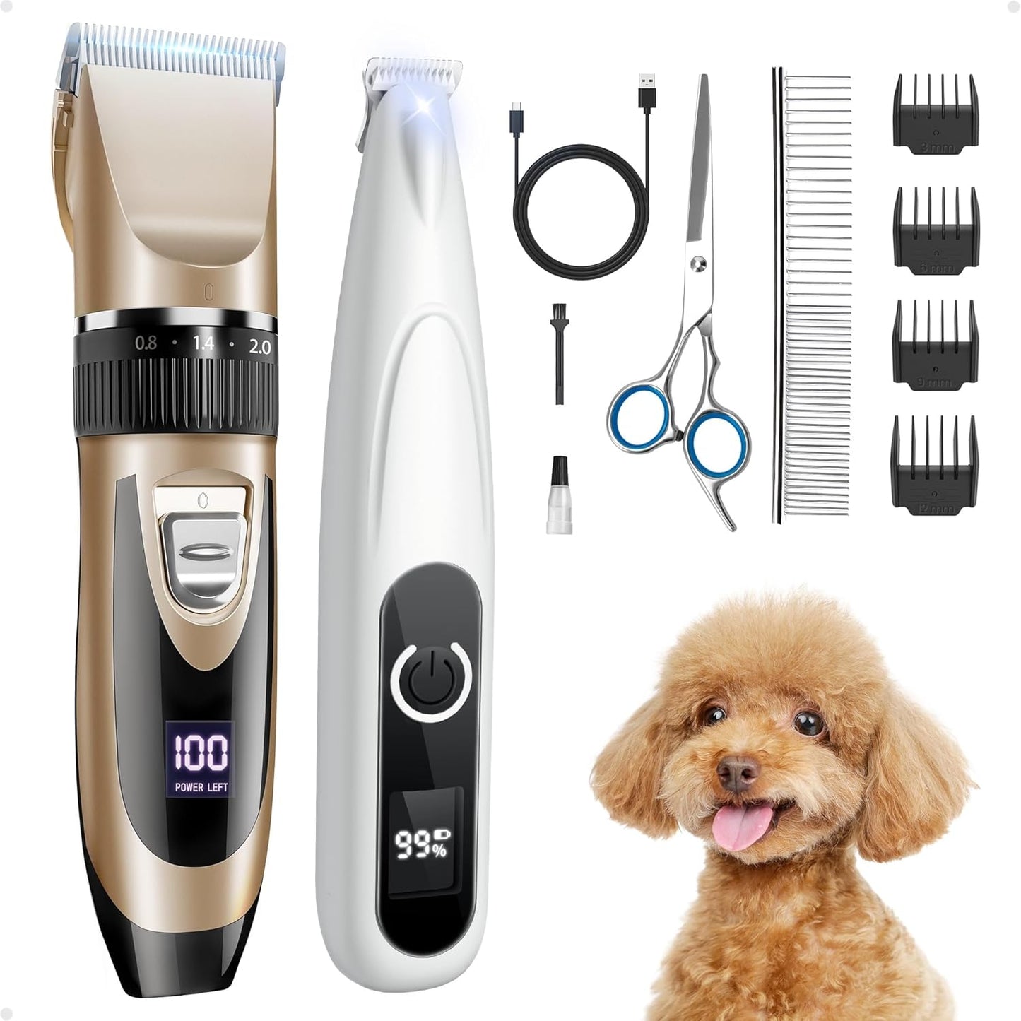 Dog Grooming Kit, Low Noise Rechargeable Dog Clippers for Grooming, Cordless Dog Grooming Clippers and Dog Paw Trimmer, Dog Shavers for Grooming Small Dogs Cats Animals