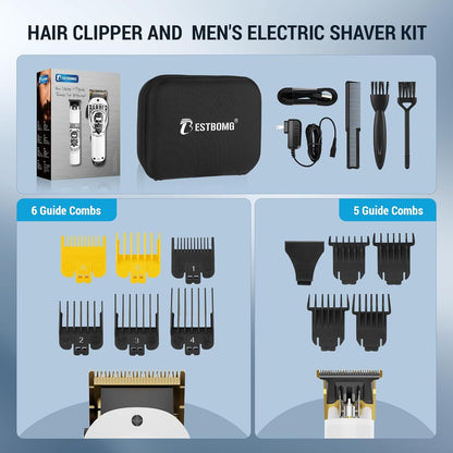 Hair Clippers & Trimmer Ceramic T-Blade Cordless Haircut Sets Rechargeable 2000mAh/1200mAh with 10 Guide Combs & for Men/Father/Husband/Boyfriend