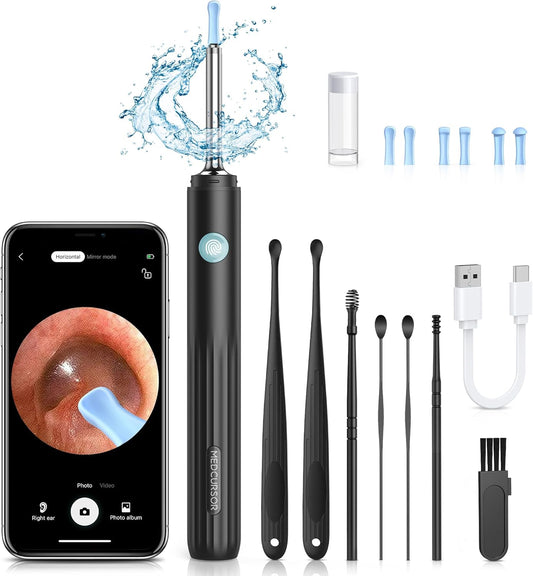 Ear Wax Removal, Ear Wax Removal Tool Camera with 1080P HD Smart Visual Otoscope, Ear Cleaner with 6 LED Lights and 6 Soft Ear Scoops for iOS & Android