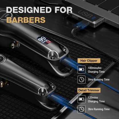 Professional Hair Clippers for Men- Hair Cutting Kit & Zero Gap T-Blade Trimmer Combo- Cordless Barber Clipper Set with LED Display