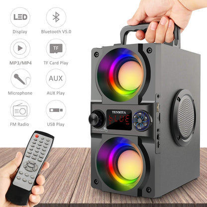 Bluetooth Speaker, 40W (60W Peak) Portable Wireless Speaker with Colorful Lights, Double Subwoofer Heavy Bass, FM Radio, MP3 Player, Loud Stereo Speaker for Home Outdoor Party Camping