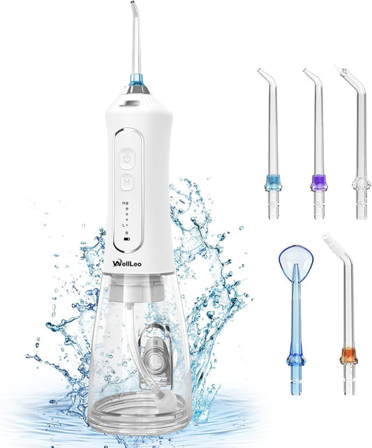 Water Flosser for Teeth, 300ML Cordless Oral Irrigator Rechargeable Dental Flosser Teeth Picks with 5 Modes 5 Jet Tips,IPX7 Waterproof Teeth Cleaner