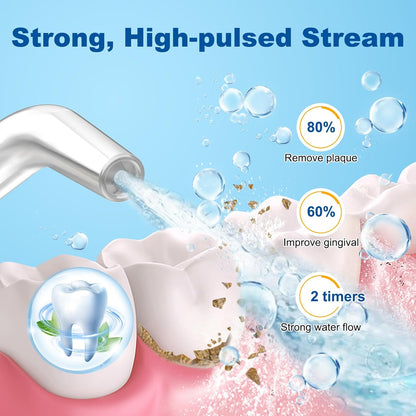 Water Flosser for Teeth, 300ML Cordless Oral Irrigator Rechargeable Dental Flosser Teeth Picks with 5 Modes 5 Jet Tips,IPX7 Waterproof Teeth Cleaner