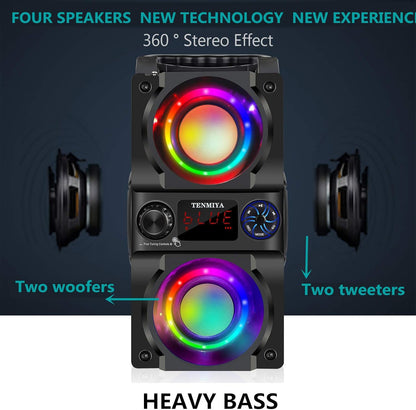 Bluetooth Speaker, 40W (60W Peak) Portable Wireless Speaker with Colorful Lights, Double Subwoofer Heavy Bass, FM Radio, MP3 Player, Loud Stereo Speaker for Home Outdoor Party Camping