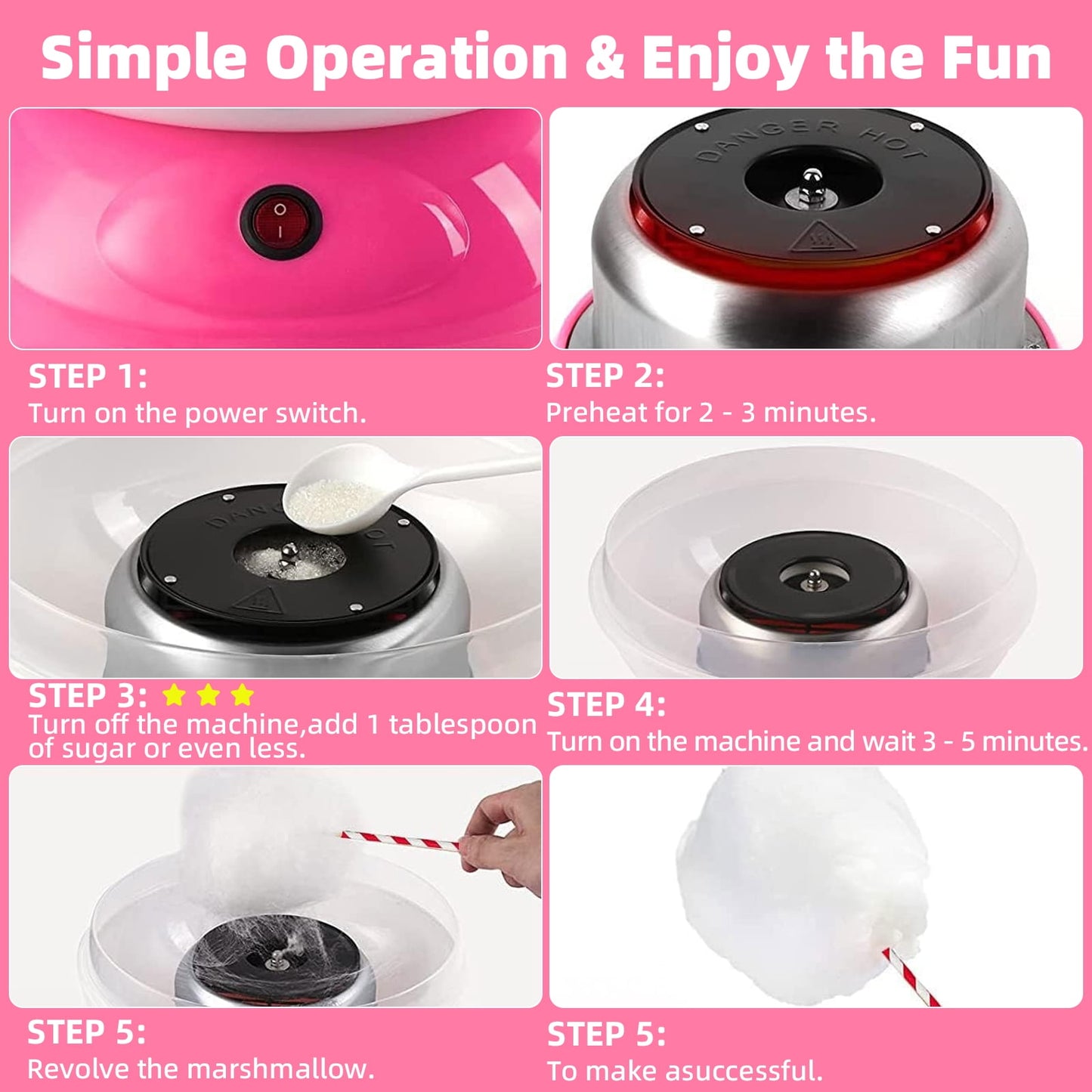 Cotton Candy Machine,Includes Sugar Scoop,10 Sticks Cotton Candy Maker for Birthday Party,Kids Gifts,Home Uses
