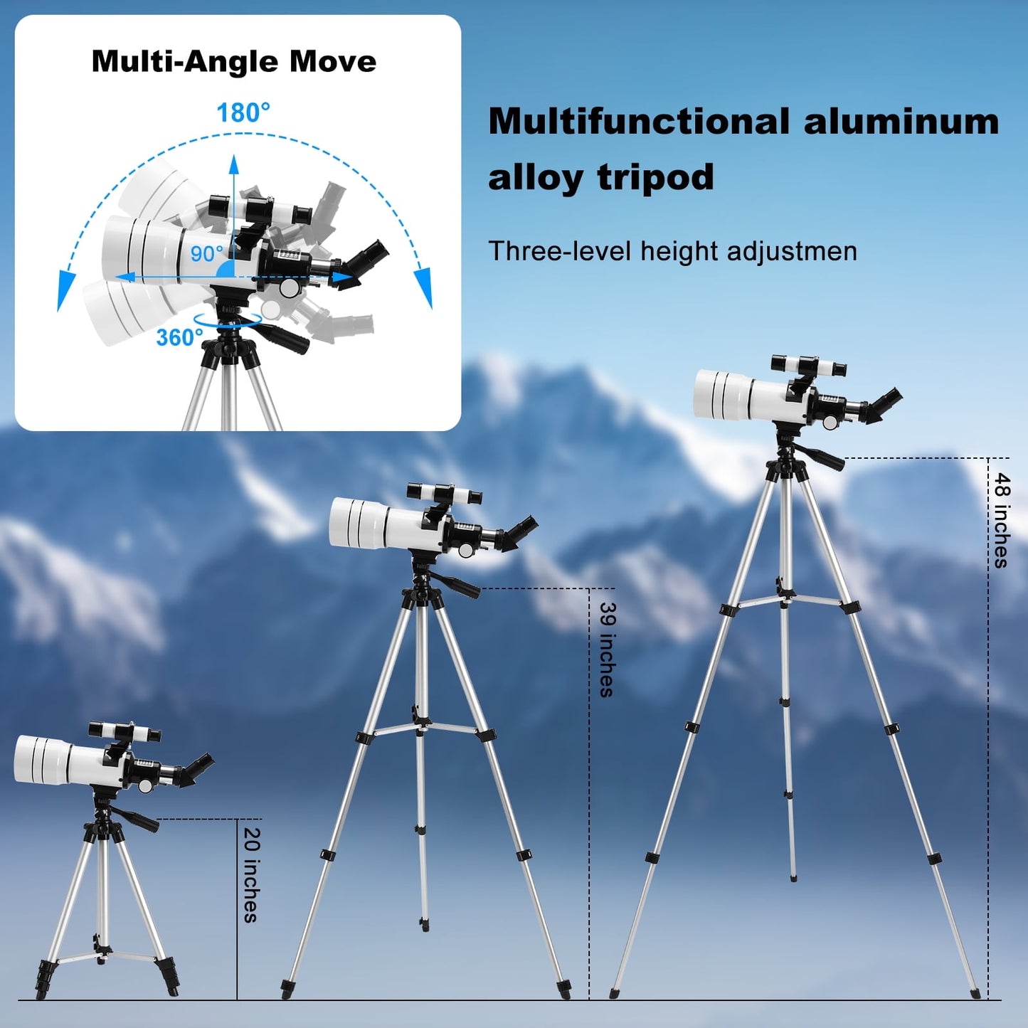 Telescope 300mm Refractor Telescope (15X-150X) with Adjustable Tripod for Astronomy Beginners 70mm Telescopes for Adults & Kids Gift for Kids