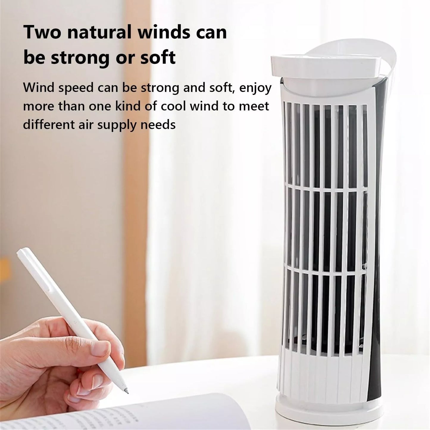 Smart Tower Fan Bladeless With LED Lights USB Powered 2 Speeds Oscillating Fan