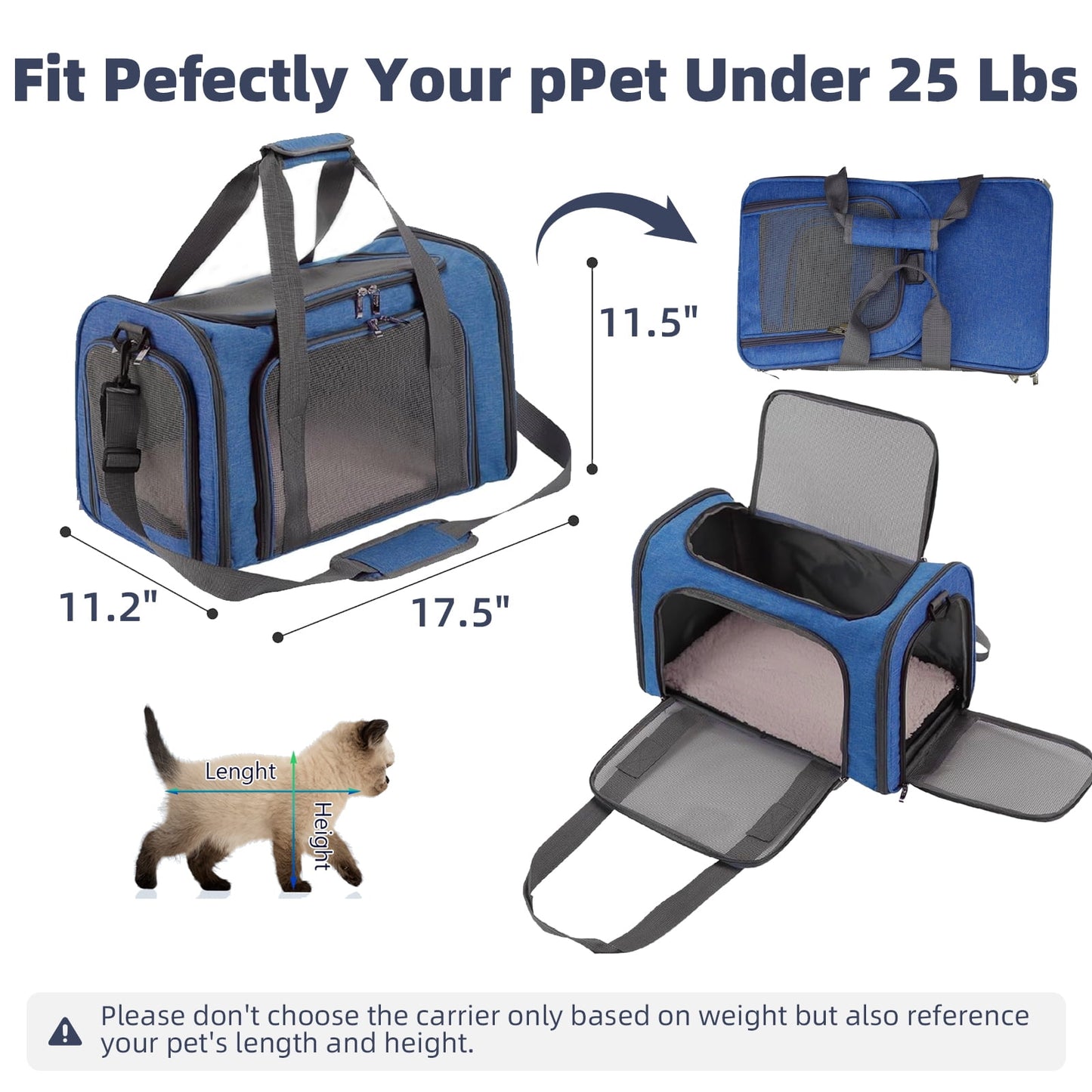 TORIO Pet Travel Backpack, for Cats & Small Dogs,Comfortable & Breathable, Ideal for Long Journeys,Blue