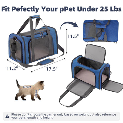 TORIO Pet Travel Backpack, for Cats & Small Dogs,Comfortable & Breathable, Ideal for Long Journeys,Blue