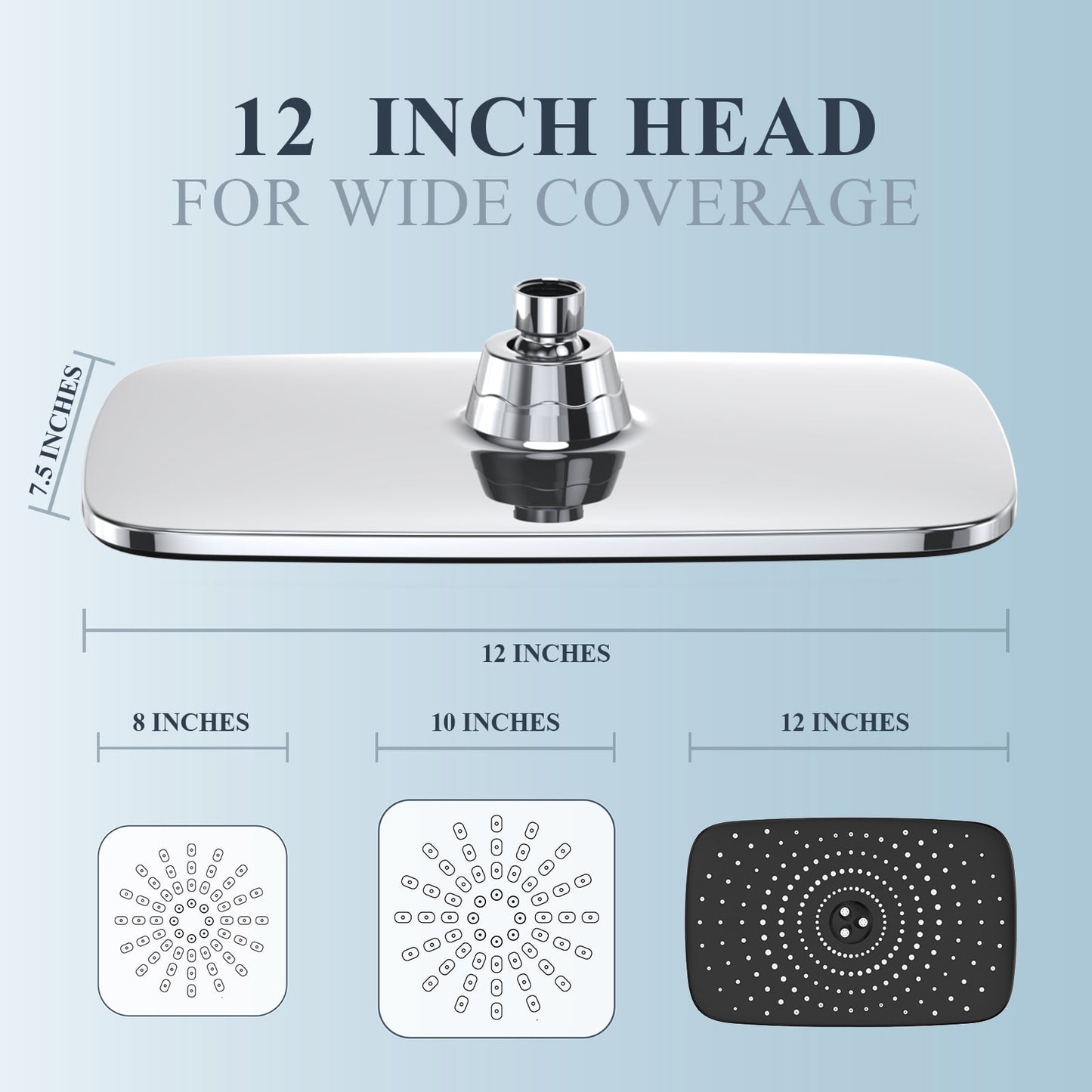 12 Inch High Pressure Rain Shower Head Combo with Adjustable Extension Arm - Wide Rainfall & 5 Spray Handheld Showerhead