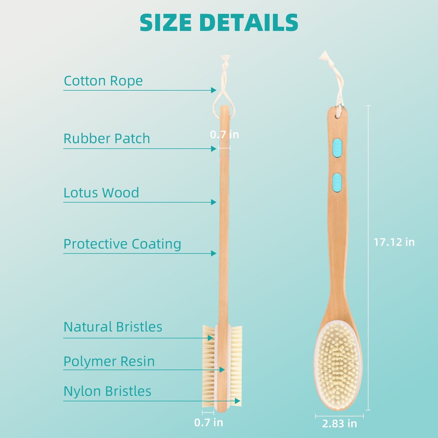 Torio Long Handled,Shower Brush with Dual Sided Massage Head Deep Clean and Relaxation for All Ages