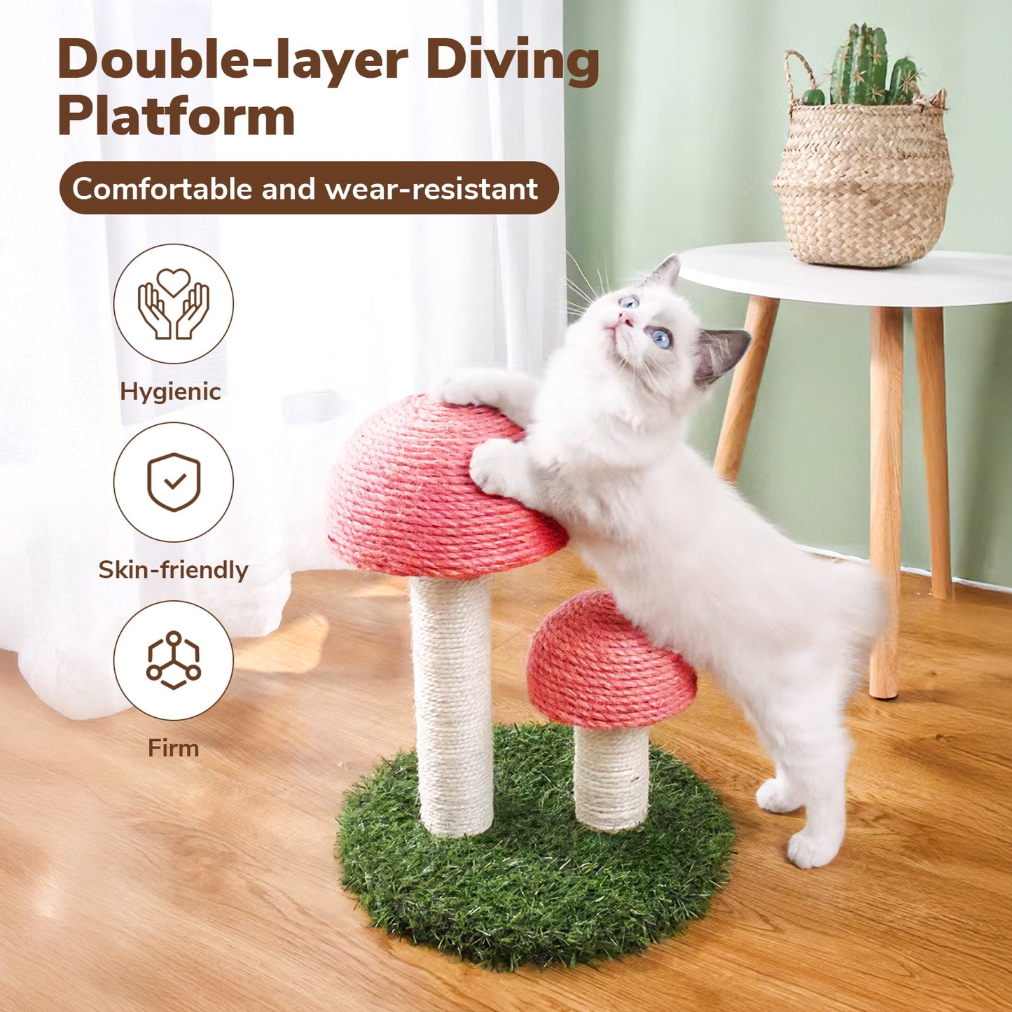 Cat Scratching Post: Mushroom Cat Tree, Cute Cat Tower with Natural Sisal Rope Cat Scratching Posts for Indoor Cats Adults and Kitten