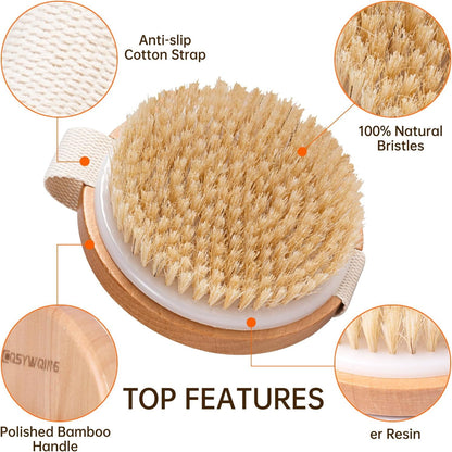 Dry Body Brushes, Shower Brush Wet and Dry Brushing, Body Scrubber with Soft and Stiff Bristles,Dry Brush for Cellulite and Lymphatic, Suitable for All Kinds of Skin