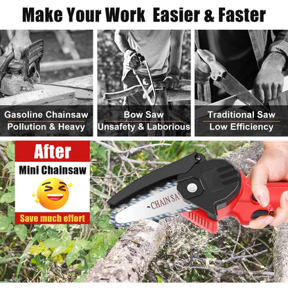 ATUPEN Mini 4” Battery Powered Chainsaw, 21V 1500mAh, Cordless, Lightweight, Safety Features