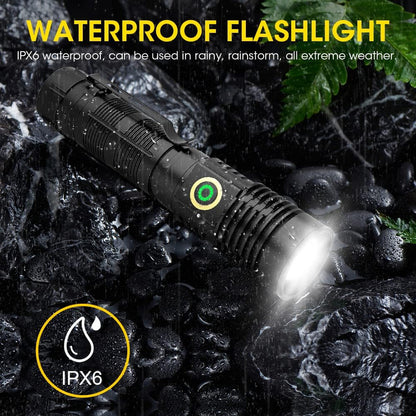 Tactical Flashlight Rechargeable, Waterproof Flashlight, Super Bright LED, Zoomable, Pocket-Size Small LED Flashlight for Hiking, Camping, Emergency