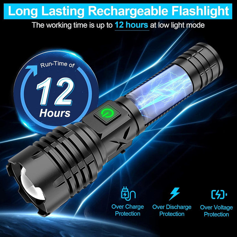 Ultra Bright Tactical Flashlight, 900 Lumen Zoomable Adjustable Focus, 3 Light Modes, Heavy-Duty Aluminum Torch for Hurricane Supplies Camping, Includes 3C Alkaline Batteries