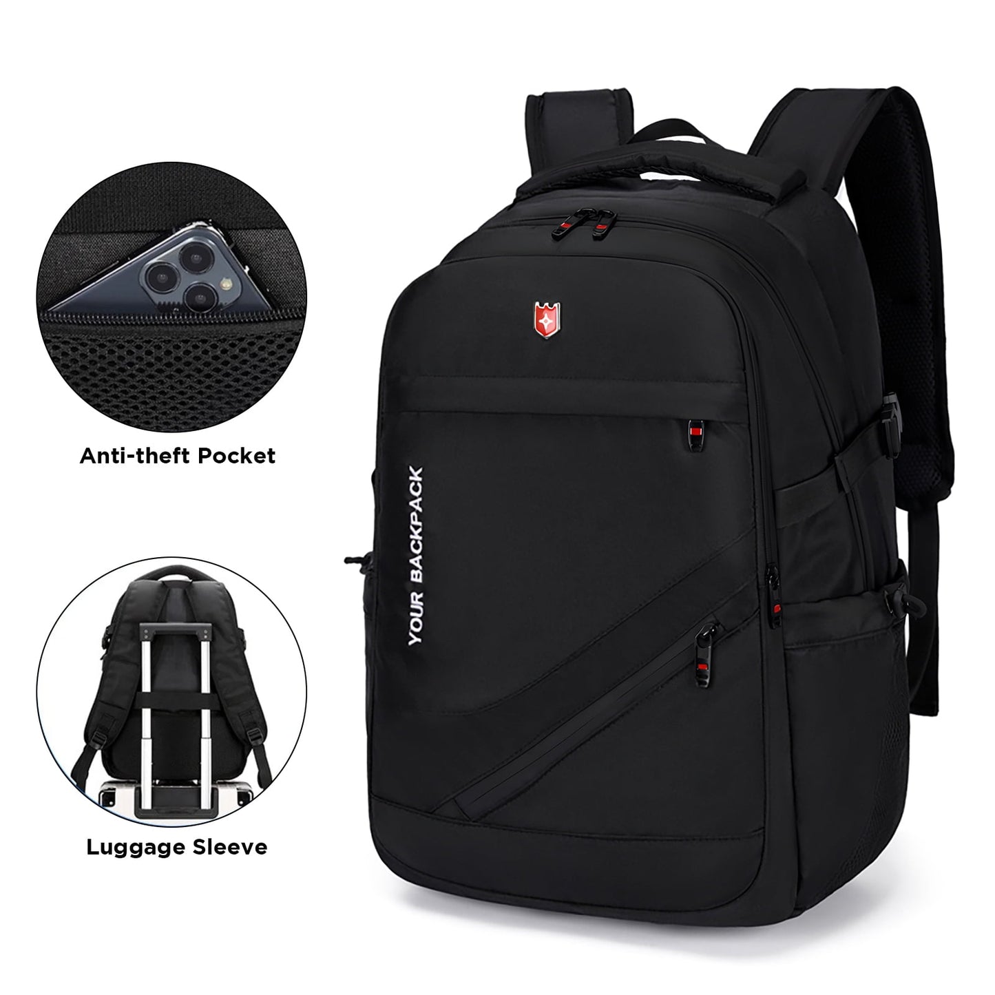 Kailwokk Travel Laptop Backpack for Men, 21" Large Waterproof Anti Theft Business Bag with USB Port, Black