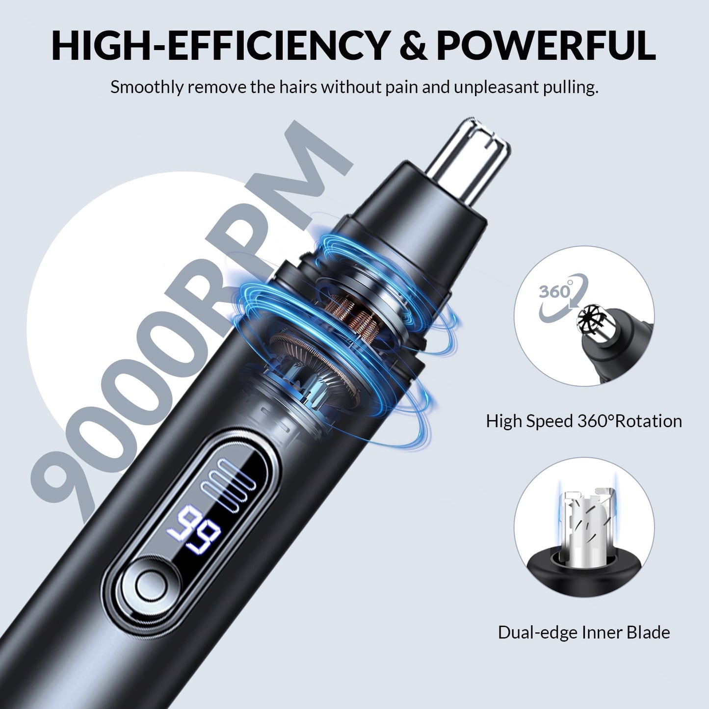 Ear and Nose Hair Trimmer for Men Women, Painless USB Rechargeable Nose Hair Trimmer Clipper, Waterproof Dual Edge Blades Nasal Trimmer Nose Clippers for Easy Cleansing (Black)