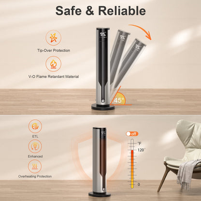 Space Heater Indoor, ATUPEN 1500W PTC Electric Heaters with Thermostat Remote, 70°Oscillation, 12H Timer, Fast Safety Ceramic Room Heater for Home Bedroom Office