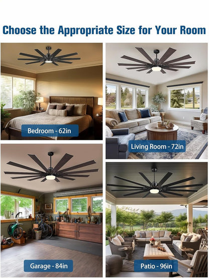 65 Inch Ceiling Fans with Lights and Remote, Black Indoor/Outdoor Ceiling Fan with Quiet Reversible DC Motor, 6 Speeds