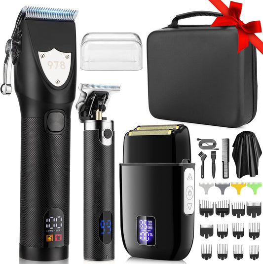 Professional Hair Clippers Electric Razor Shavers Men 3 Piece Set Rechargeable Clippers and Trimmers Beard Trimmer Barber Kit with Travel Case Clippers for Hair Cutting Gifts for him