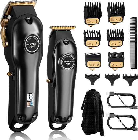 Professional Hair Clippers for Men- Hair Cutting Kit & Zero Gap T-Blade Trimmer Combo- Cordless Barber Clipper Set with LED Display