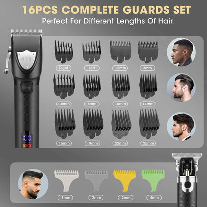 Professional Hair Clippers Electric Razor Shavers Men 3 Piece Set Rechargeable Clippers and Trimmers Beard Trimmer Barber Kit with Travel Case Clippers for Hair Cutting Gifts for him