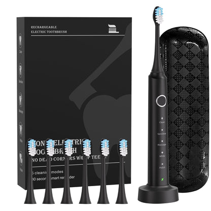 Sonic Electric Toothbrush: Rechargeable Travel Toothbrush with 6 Brush Heads & Travel Case, Smart Timer, 5 Modes