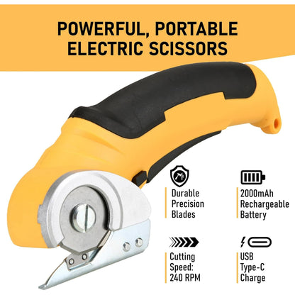 Cordless Electric Box Cardboard Cutter - Rechargeable Power Rotary Blade Cutting Scissor - Heavy Duty Automatic Sewing Scissors Shredder Tool - Chop Carton Boxes Card Board Fabric Carpet Rug Cutters