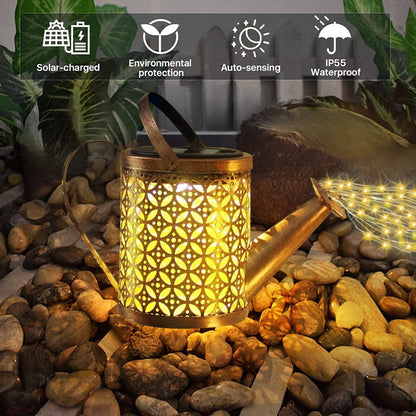 Solar Watering Can with Lights, Outdoor Waterfall Hanging LED Solar Lights for Patio Garden Lawn Yard Pathway