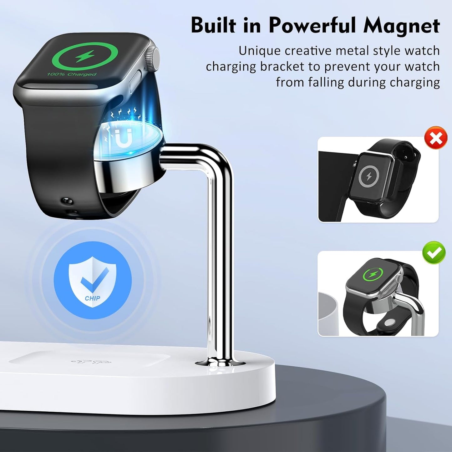 ETEPEHI Wireless Charger Compatible for iPhone: 3 in 1 Magnetic Charging Station Compatible for iPhone iWatch & Airpods