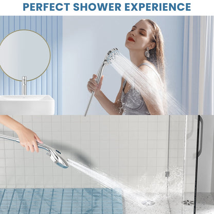 High Pressure 7 Functions Shower Head with Handheld, Built-in Power Wash for Tubs Tiles Pets Cleaning, High Pressure Handheld Shower Heads with 59" Stainless Steel Hose Adjustable Holder, Chrome