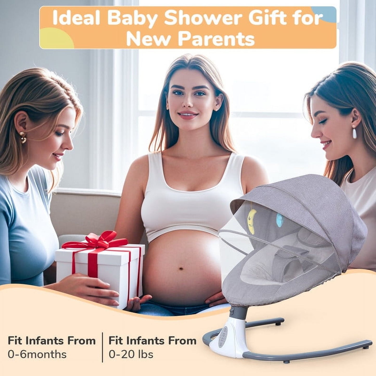 Kailwokk Electric Baby Swing for Infants, Portable Infant Swing with App Remote Bluetooth Control, 4 Sway Speeds, 12 Lullabies(Gray)