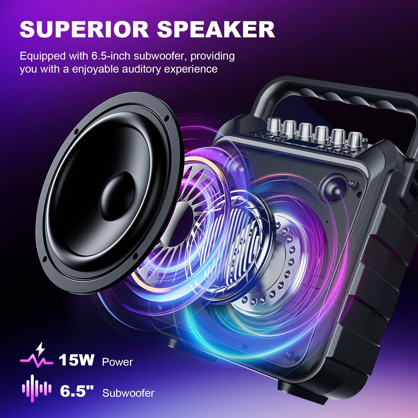 Karaoke Machine for Adults Kids - Portable Wireless Bluetooth Speaker with 2 Wireless Microphones, Supports for TWS, USB, FM, AUX in, TF Card, for Party, Meeting